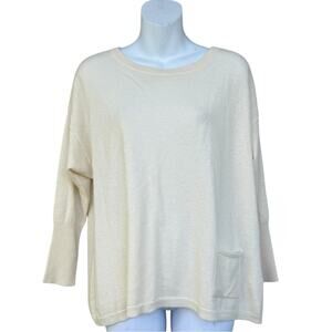 Esthēme Cachemire Cream crewneck multi color button back sweater
